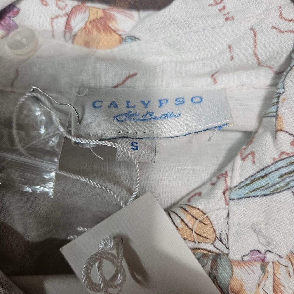 Calypso St Barth Linen Boho Map Floral Cropped Blouse NWT Small - Picture 4 of 8